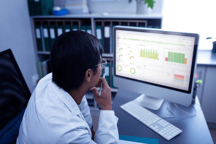 Man utilising the twenty four seven real time dashboard for the IMI VIVO electrolyser