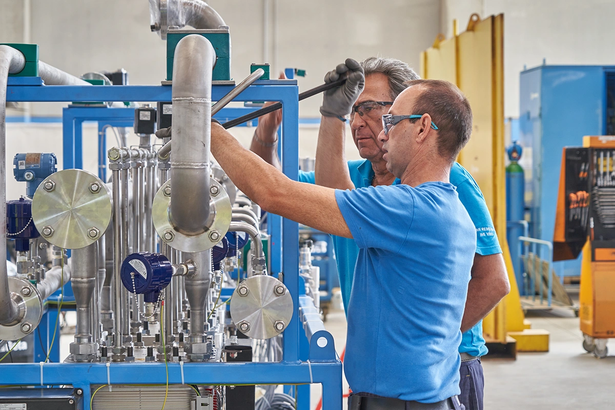 Electrolyser components being worked on by engineers