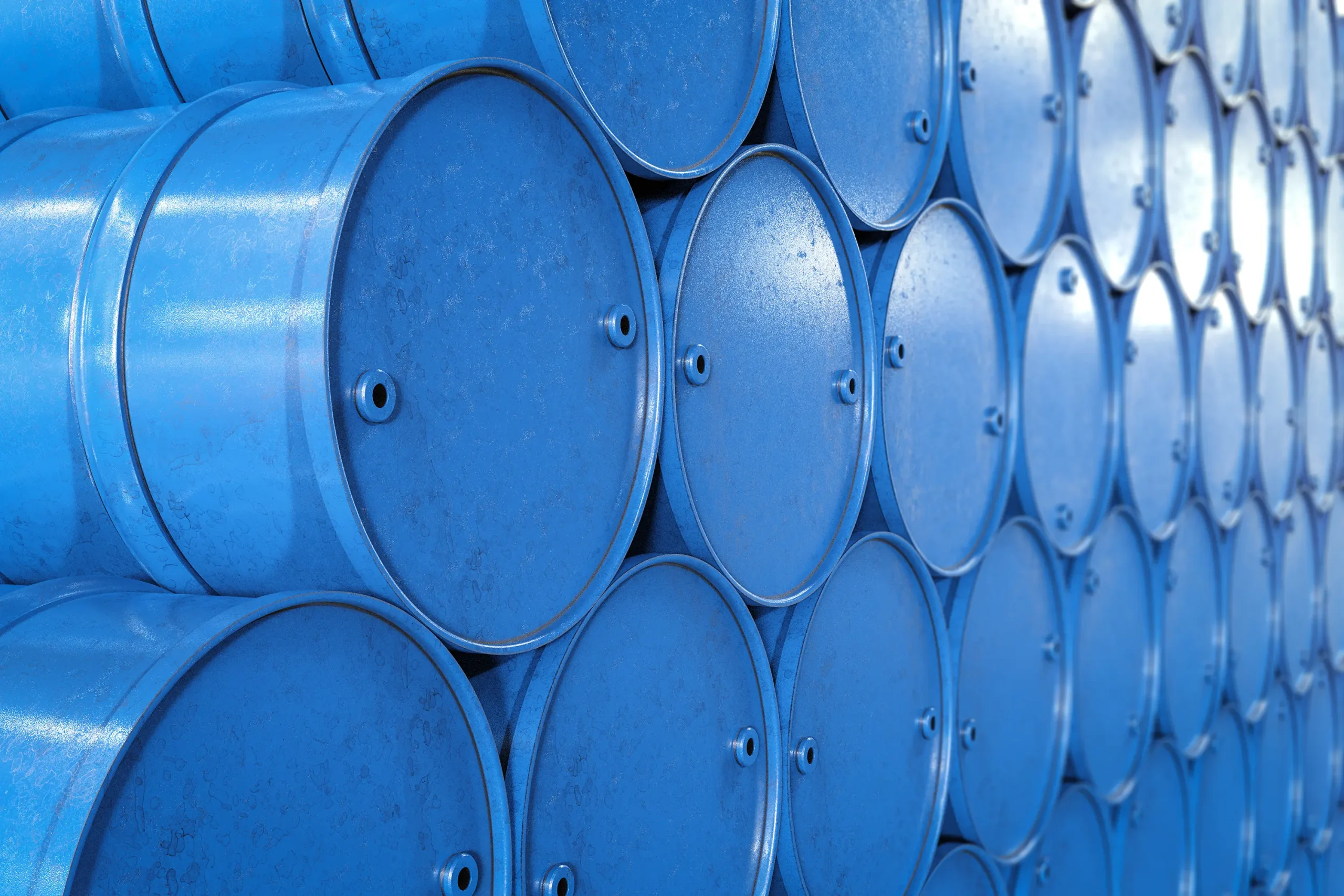 Substances stored in petrochemical plants, identified by their blue-colored containers