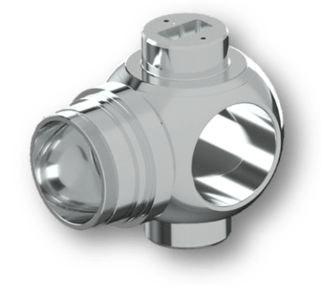 Close-up of the O-Rex™ valve ball component, highlighting its durable construction and surface coating for reliable performance in critical applications