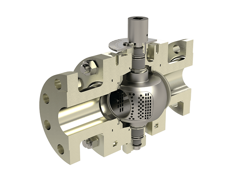 Cut-through image of ACV single ball valve