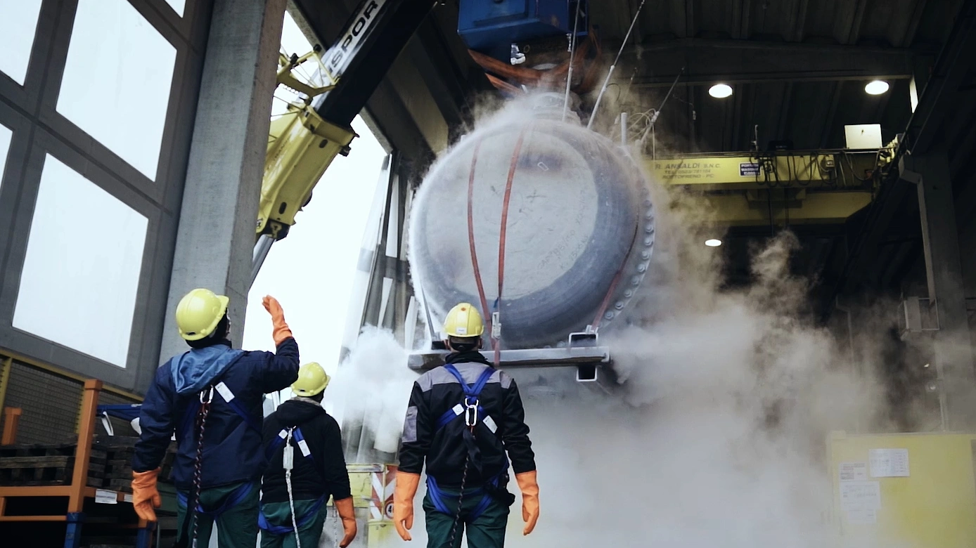 In a high-tech lab, IMI Orton conducts a cryogenic test on their 88-inch isolation valve, chilling it to extreme temperatures for performance evaluation.